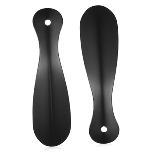 OUNONA 2 Stück Stabiler Kurzer Schuhlöffel aus Praktische Anziehhilfe für Senioren Herren und Damen Kompakter Metall Schuhanzieher mit Aufhängeöse Platzsparend und Langlebig von OUNONA