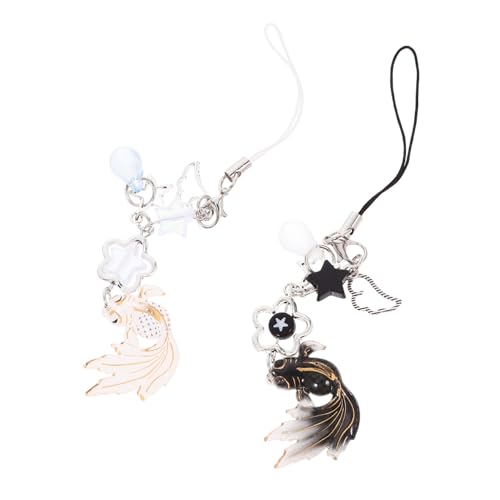 OUNONA 2stücke Taschenanhänger-accessoire Fischdekor Geldbörsenanhänger Schlüsselanhänger Anti-verlust Seil Telefon Zubehör Goldener Fisch Stern Schmuck Stilvoll Dekorativ Amulett von OUNONA
