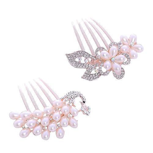 OUNONA 2 Stück Teiliges Braut Haarkamm Set mit Perlen und Kristallen Eleganter Hochzeitsschmuck für Braut und Brautjungfern Einzigartiger Haarschmuck mit Fünfzackigem Design Leicht zu von OUNONA