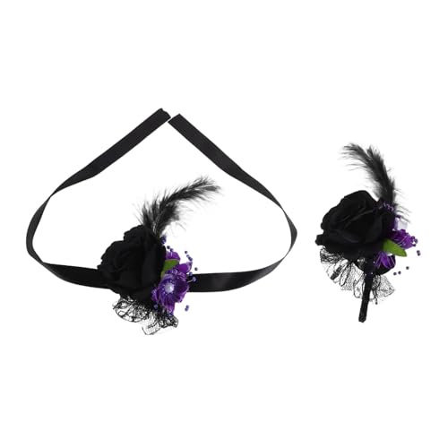 OUNONA 2 Stück Teiliges Corsage Handgelenkset Schwarzer Brautjungfern Wrist Corsage Hautfreundlich Leicht Modisch Vielseitig Langlebig für Hochzeit Halloween und Besondere Anlässe von OUNONA