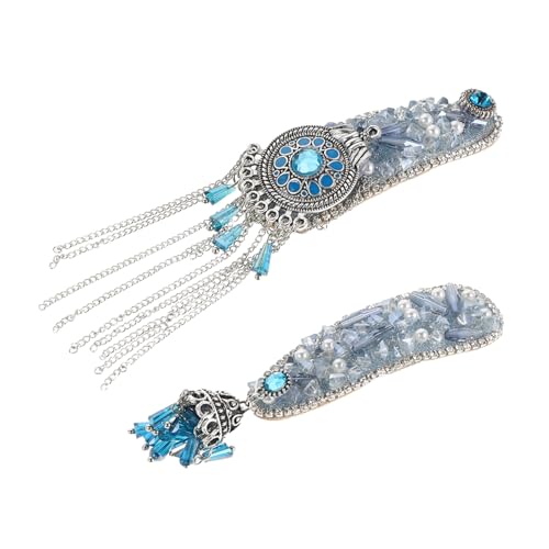 OUNONA 2 Stück Teiliges Ethnische Haarklammern mit Strass Imitationsperlen Blauer Quasten und Jurten Design Leichter Haarschmuck für Frauen Vielseitig für Hochzeiten Partys und Festliche von OUNONA