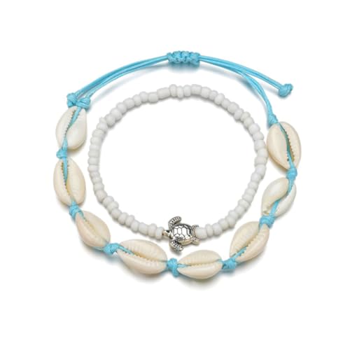 OUNONA 2 Stück Teiliges Fußkettchen Damen Vintage Muschelperlen Knöchel Schmuck Verstellbar Kreative Knöchel Dekoration Weiß von OUNONA