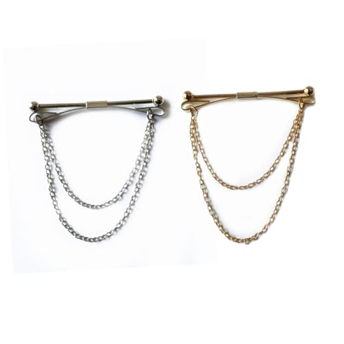 OUNONA 2 Stück Teiliges Herren Kragennadel mit Kette Edelstahl Gold und Silber Klassisch Glänzend Rostfrei Elegantes Accessoire für Anzug und Krawatte für Business und Besondere Anlässe von OUNONA