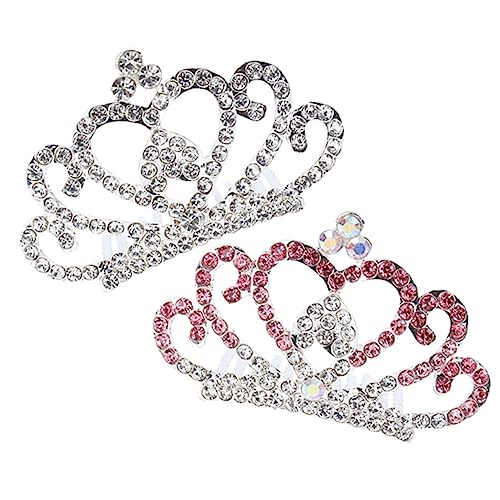 OUNONA 2 Stück Teiliges Kleine Strasskrone Haarkamm für Mädchen Leichter Kopfschmuck für Kindergeburtstag Funkelnde Tiara Haarschmuck für Junge Mädchen Silberfarbene Haarkämme mit Weißem von OUNONA