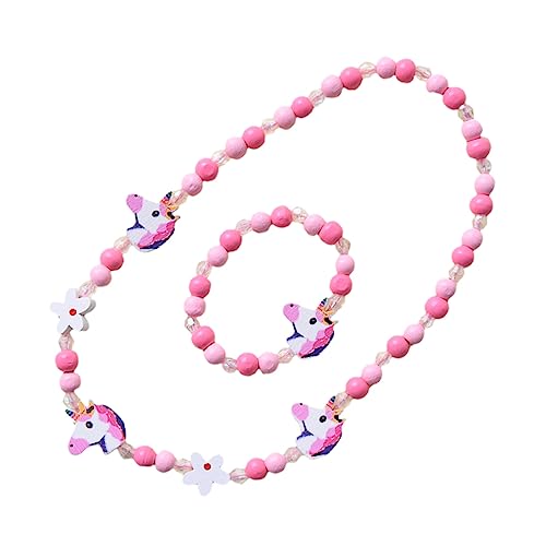 OUNONA 2 Stück Teiliges Set Armband und Halskette Holzperlen Einhorn Schmuck Bastelset für Mädchen DIY für Kreative Bastelstunden von OUNONA