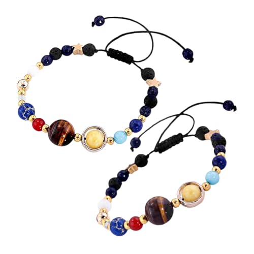 OUNONA 2 Stück Teiliges Sonnensystem Armband mit Natürlichen Steinperlen Verstellbares Galaxy Schmuckstück für Jungen und Mädchen Handgefertigt für Alltag Partys und Reisen von OUNONA