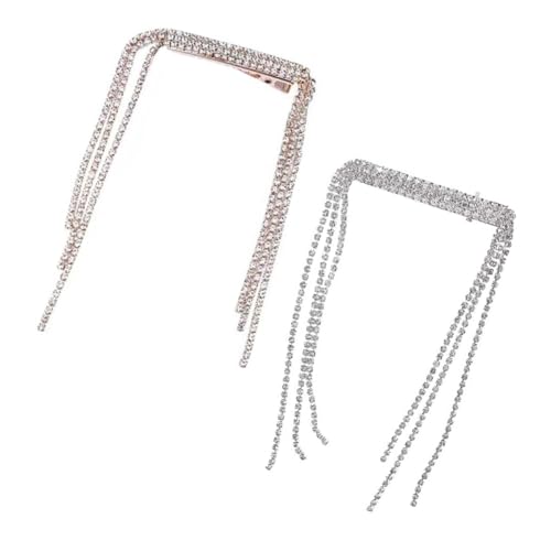OUNONA 2 Stück Teiliges Strass Haarketten Haarspangen mit funkelnden Quasten Braut Haarschmuck für Mädchen Festliche Hochzeit Accessoires in Gold und Silber von OUNONA