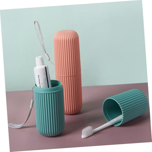 OUNONA 2 Stück Teiliges Tragbares Zahnbürsten Zahncreme Organizer Robustem Kunststoff mit Schraubverschluss und Aufhängelanyard Praktisches Reiseetui für Zuhause Camping und Outdoor in von OUNONA