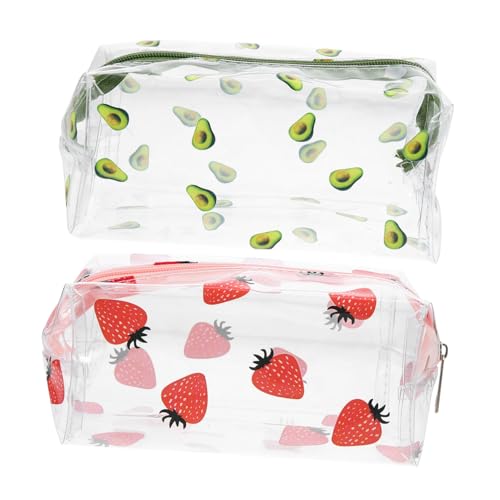 OUNONA 2 Stück Transparente Kosmetiktasche Großer Reise Organizer mit Robustem Reißverschluss Multifunktionale Schminktaschen für Damen Tragbare Kulturbeutel in Erdbeer und Avocadofarben von OUNONA