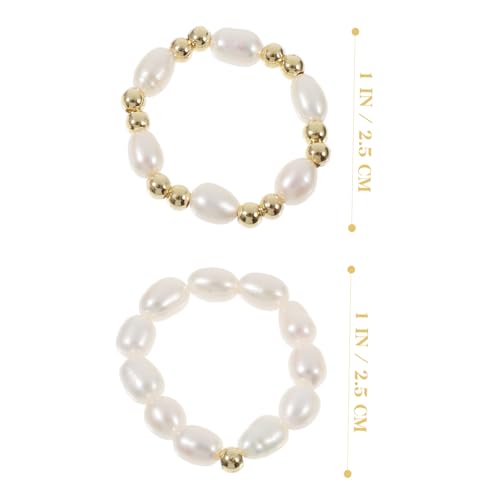OUNONA 2 Stück Verstellbare Perlenringe Elastisch Süßwasserperlen für Damen Schmuck Geschenk Geburtstag Valentinstag Party von OUNONA