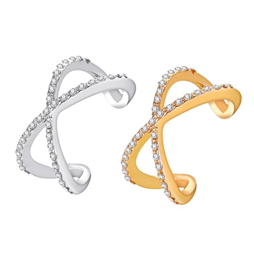OUNONA 2 Stück Verstellbare Schmuckringe mit Doppeltem Kreuzdesign und Funkelnden Strasssteinen Eleganter Modeschmuck für Damen und Herren Vielseitig Tragbar zu Party und Alltag von OUNONA