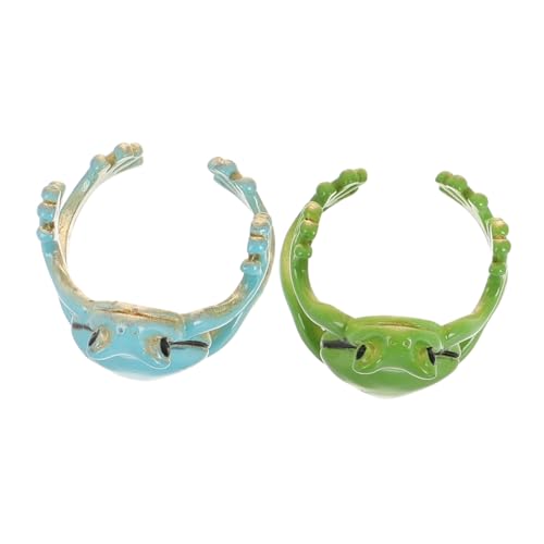 OUNONA 2 Stück Verstellbarer Froschring Damen Offener Ring Grüner und Blauer Tier Schmuck Einfacher Charmanter Anpassbarer Fingerring Für Frauen Vielseitig Für Alltag und Anlass von OUNONA