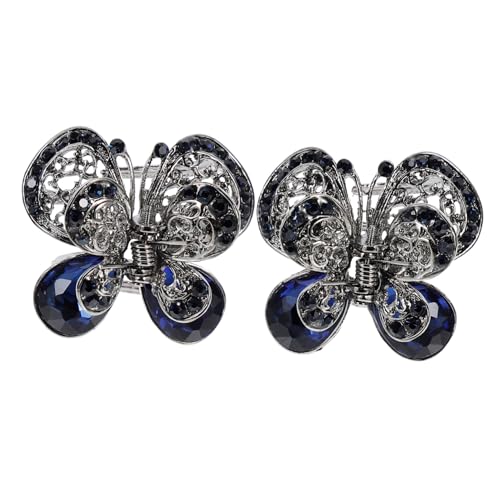 OUNONA 2 Stück Vintage Damen Haarklammer Schmetterling mit Funkelnden Strasssteinen Teiliges Robuste Haarklammer für Party und Alltag Modisches Leichtes Design in Blau von OUNONA