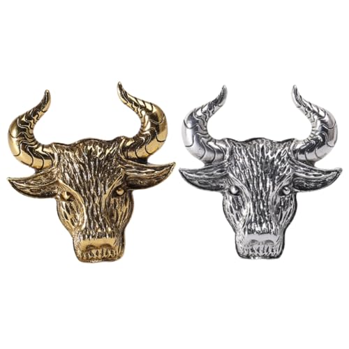 OUNONA 2 Stück Vintage Rinderkopf Broschen aus Legierung Modische Zodiac Ox Brustnadeln in Gold und Silber Leichte Schmuckaccessoires für Damen und Herren zu Festlichen Anlässen von OUNONA