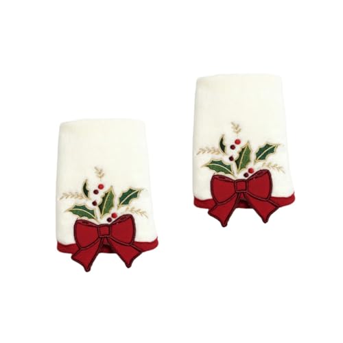 OUNONA 2 Stück Weihnachtliches Besticktes Gesichtstuch aus Weiches Saugfähiges Handtuch mit Schleifen Festliches Badetuch für Gemütliche Winterdekoration und Geschenkidee von OUNONA