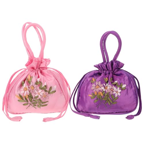 OUNONA 2 Stück bestickte Handtasche: Chinesische Geldbörse - Hanfu-Tasche mit Kordelzug - Tragetasche im Ethno-Stil - Hochzeitsschmuckbeutel von OUNONA