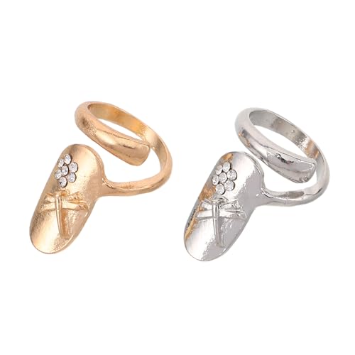 OUNONA 2 Stücke Damen Strass Fingernagel Ringe Nagelring Dekoration Fingernagel Schmuck für Nagelkunst Einfach Anzubringen Stilvolles Design von OUNONA