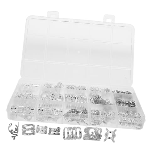 OUNONA 210 Stück Teiliges Silbernes Metall Haarperlen Verstellbare Dreadlock Manschetten und Charms für Zöpfe und Dreadlocks Langlebiger Haarschmuck für Mädchen Vielseitiges DIY Zubehör von OUNONA