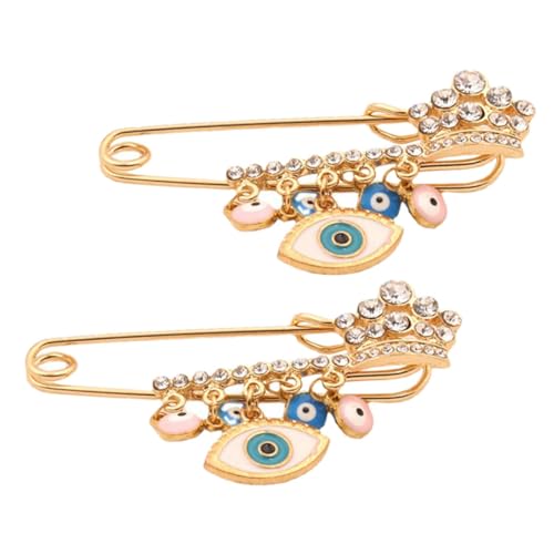 OUNONA 2Stücke Böser Blick Broschen für Frauen Goldfarbene Anstecknadeln Pins für Pullover Schals und Mäntel Einzigartiges Accessoire mit Hängender Kette von OUNONA