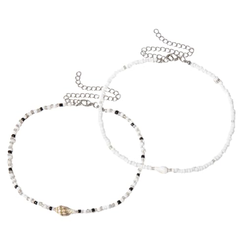 OUNONA 2stücke Verstellbare Muschelkette Mit Perlen Ästhetische Strandkette Für Damen Boho-halskette Für Sommer Handgefertigter Schmuck Für Tropische Urlaube von OUNONA