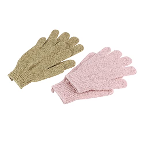 OUNONA 2paare Badehandschuhe Für Duschen Und Körperpeeling Rückenmassagehandschuhe Aus Weichem Material Fünf-finger-handtücher Geeignet Für Damen Und Herren in Rosa Und Grün von OUNONA