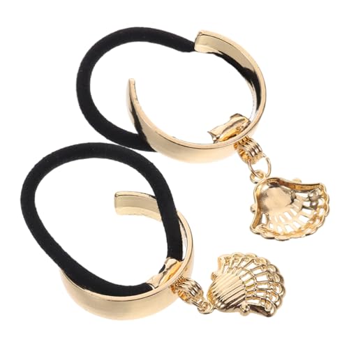 OUNONA 2stücke Metall Haargummis Mit Muschelanhänger Elastische Pferdeschwanzhalter Boho Haar-accessoires Als Haarschmuck Für Frauen Und Mädchen von OUNONA
