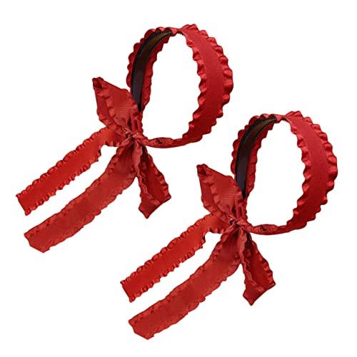 OUNONA 2stücke Rote Haarreifen Mit Schleifen Elastische Haarbänder Für Damen Und Mädchen Modische Kopfschmuck-accessoires Für Jeden Anlass von OUNONA