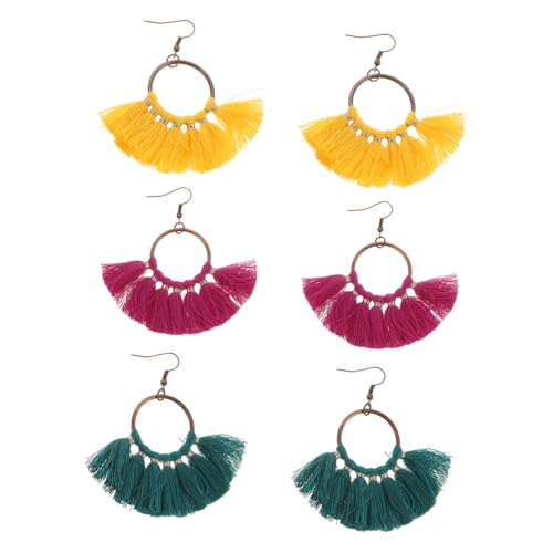 OUNONA 3 Paare Boho Quasten Ohrringe Damen Ethnische Hängend Leicht Elegant Alltag Party Schmuck von OUNONA