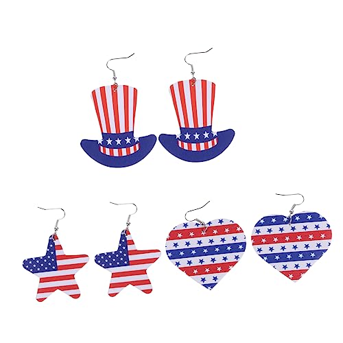 OUNONA 3 Paare Damen Ohrstecker US Flagge mit Sternen Kreative Independence Day Ohrringe Einzigartige Dekorative Ohrhänger für Frauen Leicht und Angenehm zu Tragen von OUNONA