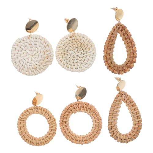 OUNONA 3 Paare Handgefertigte Damen Ohrstecker aus Geflochtenem Rattan Leichte Dekorative Ohrringe Vintage Stil Modischer Schmuck für Frauen und Mädchen von OUNONA
