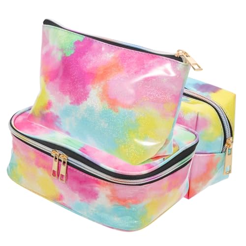 OUNONA 3 STÜCKE Teiliges Tie dye Kosmetiktaschen Set mit Henkel Große Kapazität Handlich und Tragbar Multifunktionale Schminktasche für Reisen Make up und Alltag für Damen und Mädchen von OUNONA