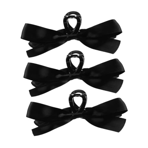 OUNONA 3 Stck Schwarze Haarklammern mit Schleifen Teiliges Große Haarspangen aus Robustem Polyester und Resin Schmerzfreie Haarklammern für Damen Geeignet für Dünnes und Dickes Haar von OUNONA