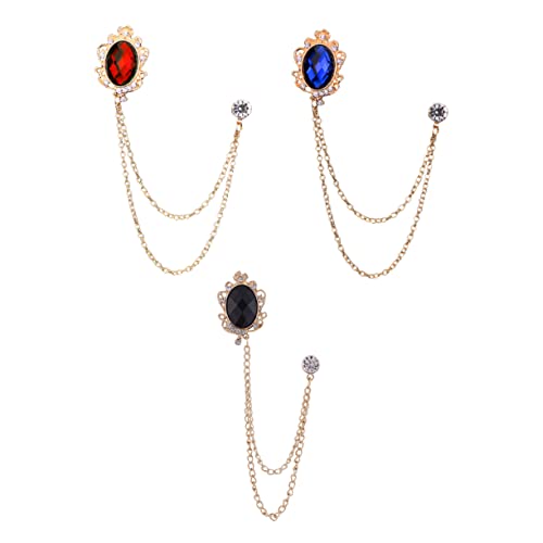 OUNONA Herren Brosche Anstecknadel 3 Stücke Edelstein Krawattenkette Kragennadel Anzug Accessoires Für Besondere Anlässe Blau Schwarz Rot von OUNONA