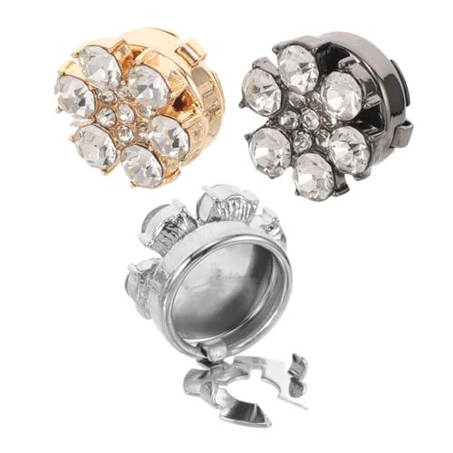 OUNONA 3 Stück Damen Manschettenknöpfe mit Blumenmuster und Glitzersteinchen Teiliges Silber Gold und Gunmetal für Hochzeiten und Besondere Anlässe von OUNONA