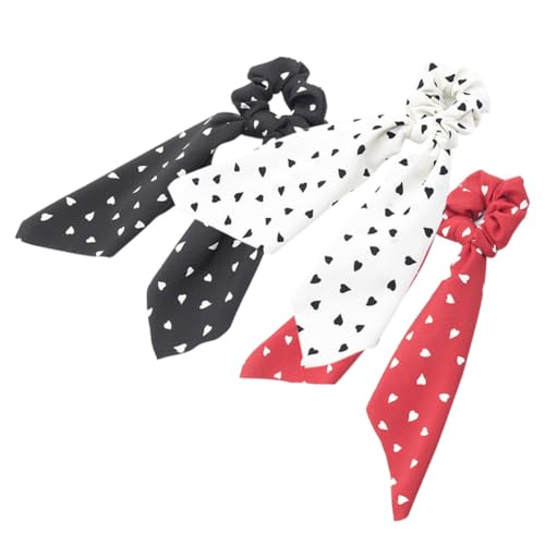 OUNONA 3 Stück Elastische Haargummis mit Herzmuster Weiche Bowknot haarbänder in Weiß Schwarz und Rot Langlebig Dehnbar und Stilvoll für Mädchen Partys und Alltag von OUNONA