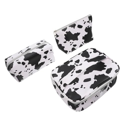 OUNONA 3 Stück Große Kosmetiktasche Teiliges mit Kuhmuster Leichter PVC Kulturbeutel Geräumig und Vielseitig für Damen Reise Make Up Aufbewahrung Praktisch für Outdoor Tourismus und von OUNONA
