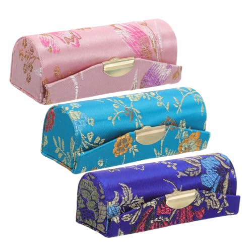 OUNONA 3 Stück Lippenstiftetuis Tragbare Kosmetiktasche für Damen Kleiner Lippenstifthalter mit Knopfverschluss Reise Make Up Organizer Chinesischer Stil Kosmetikbehälter von OUNONA