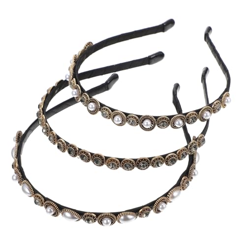 OUNONA 3 Stück Teiliges Barock Perlen Stirnband Eleganter Haarschmuck für Mädchen Dekoratives Party Haarband mit Retro Design Leichter Langlebiger Kopfschmuck für Festliche Anlässe von OUNONA