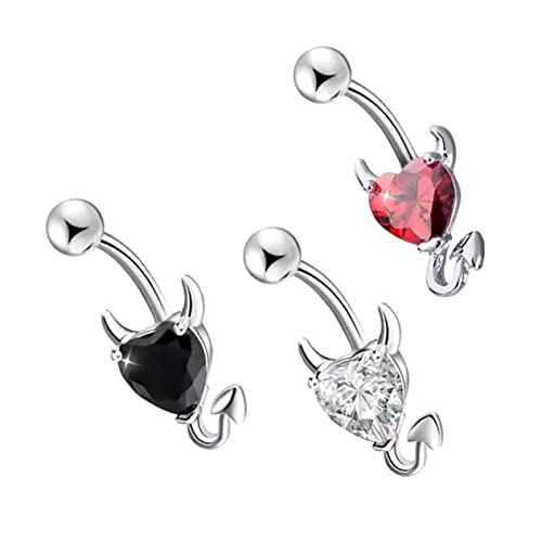 OUNONA 3 Stück Teiliges Bauchnabelpiercing mit Herz Zirkonia Weißgold Weiß Rot Schwarz Glatte Oberfläche Hautfreundlich Modischer Bauchnabelschmuck für Frauen Geeignet für Strand und von OUNONA