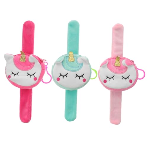 OUNONA 3 Stück Teiliges Einhorn Snap Armband mit Plüsch Münzbeutel und Erwachsene Handgelenk Slap Bands Buntes Schnapparmband für Partygeschenke und Alltag Praktische Geldbörse für von OUNONA