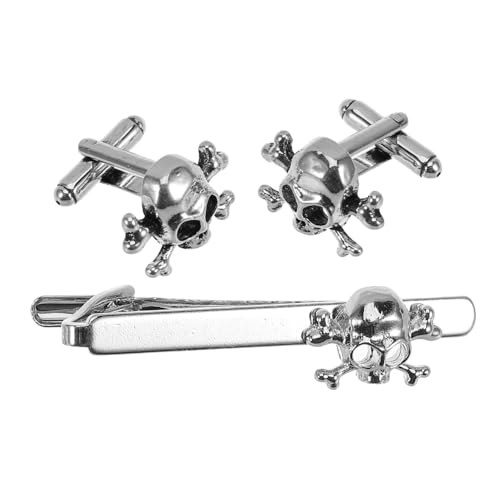 OUNONA 3 Stück Teiliges Gothic Schädel Krawattenklammer und Manschettenknöpfe Set aus Langlebiger Legierung Modisches Herren Accessoire für Business Hochzeit und Freizeit Vielseitig und von OUNONA