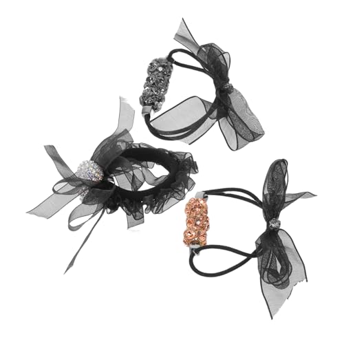 OUNONA 3 Stück Teiliges Haargummi Organza-schleife und Funkelnden Strasssteinen Elastische Ponytail-halter für Damen Bequem Modisch Vielseitig Einsetzbar für Alltag und Festliche Anlässe von OUNONA