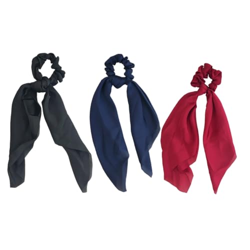 OUNONA 3 Stück Teiliges Haargummis in Einfarbigen Farben mit Schleifenmotiv Elastische Haarbänder für Frauen und Mädchen Robustes Ponytail halter in Marineblau Rot und Schwarz Modisches von OUNONA