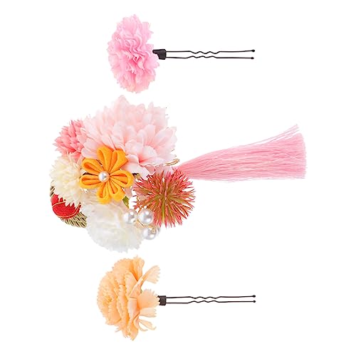 OUNONA 3 Stück Teiliges Haarschmuck Rosa mit Feiner Blütenverzierung Rutschfeste Japanische Haarnadeln für Frauen Eleganter Haar accessoire für Hochzeit Party und Alltag von OUNONA