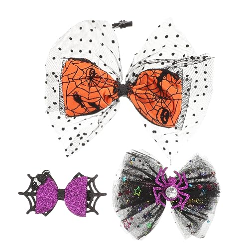 OUNONA 3 Stück Teiliges Halloween Haarspangen mit Spinnen Netz Schleifen und Glitzer Bowknot Leichte Cosplay Accessoires für Party Bühnenauftritte Damen und Teens von OUNONA