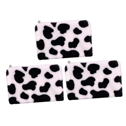 OUNONA 3 Stück Teiliges Mini Plüsch Münzbeutel mit Kuhmuster Weiche Kleine Täschchen mit Reißverschluss Niedliche Organizer Taschen für Damen und Mädchen Tragbar und Praktisch von OUNONA