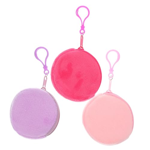 OUNONA 3 Stück Teiliges Plüsch Kleingeldbeutel in Rundform mit Schlüsselanhänger Mini Geldbörse für Münzen und Ohrhörer Candy Farben Niedliche Tasche von OUNONA