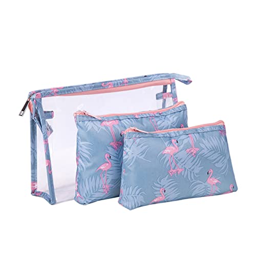 OUNONA 3 Stück Teiliges Set Flamingo Druck Kulturbeutel wasserdichte Kosmetiktasche Tragbare Reise Aufbewahrung für Damen für Make Up und Pflegeprodukte von OUNONA
