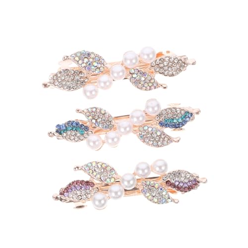 OUNONA 3 Stück Teiliges Strass Haarspangen mit Perlen Blumendekor Funkelnde Haarklammern Robuste Bobby Pins für Damen Vielseitiger Haarschmuck für Alltag Party Hochzeit und Styling von OUNONA