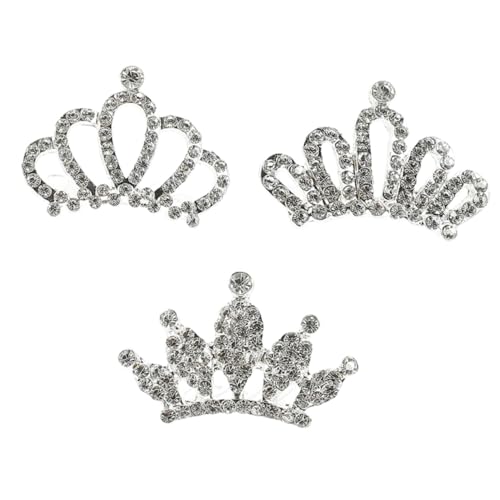 OUNONA 3 Stück Teiliges Tiara mit Strasssteinen Funkelnde Haarkämme für Kleine Mädchen Schimmernde Diademe Haarschmuck für Geburtstag Party Hochzeit und Fotoshootings von OUNONA
